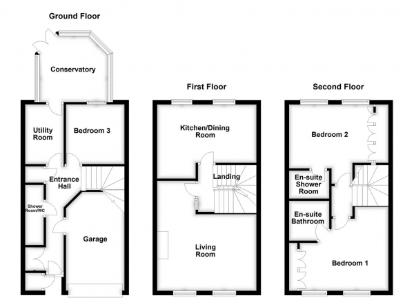 Floor Plan Image for 3 Bedroom Terraced House for Sale in Padgett Way, Wakefield