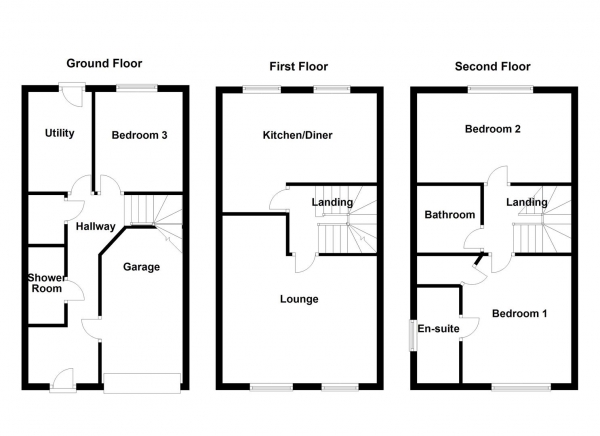 Floor Plan Image for 3 Bedroom Property for Sale in Baring Gould Way, Horbury, Wakefield