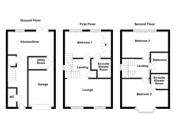 Floor Plan Image for 3 Bedroom Town House for Sale in Baring Gould Way, Horbury, Wakefield