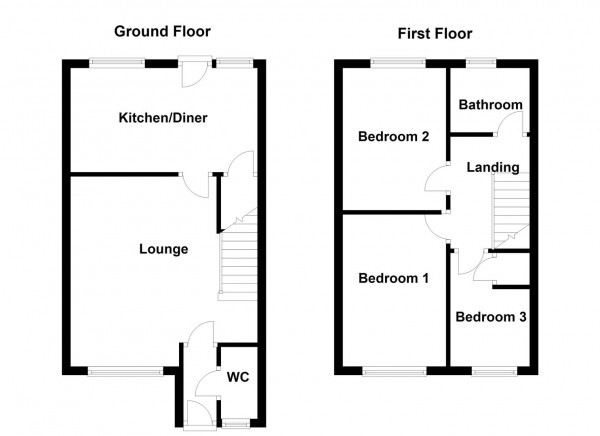 Floor Plan for 3 Bedroom End of Terrace House for Sale in Kirkcaldy Fold, Normanton, WF6, 1WP -  &pound190,000