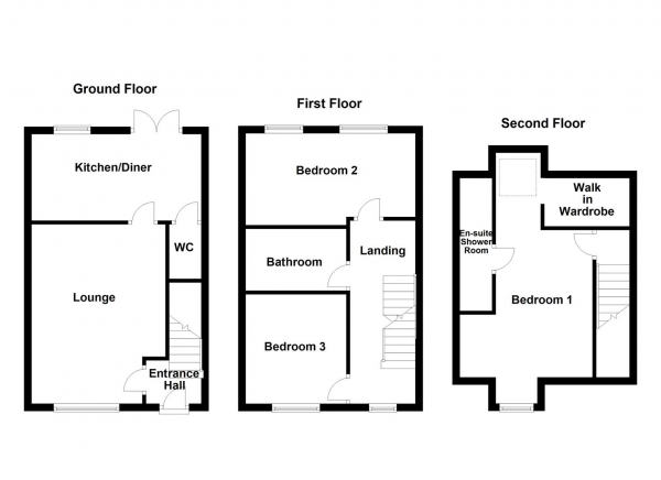 Floor Plan for 3 Bedroom Town House for Sale in Gilcar Villas, Normanton, WF6, 1RP -  &pound200,000