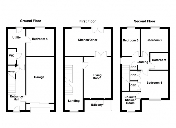 Floor Plan Image for 4 Bedroom Town House for Sale in Sandringham Court, Streethouse, Pontefract