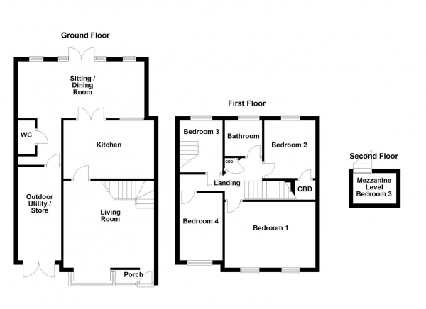 Floor Plan Image for 4 Bedroom Semi-Detached House for Sale in Meadow Brook Close, Normanton