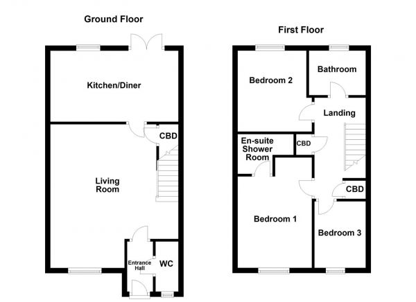 Floor Plan for 3 Bedroom Town House for Sale in Hollygarth Court, Hemsworth, Pontefract, WF9, 4SX - Offers Over &pound175,000