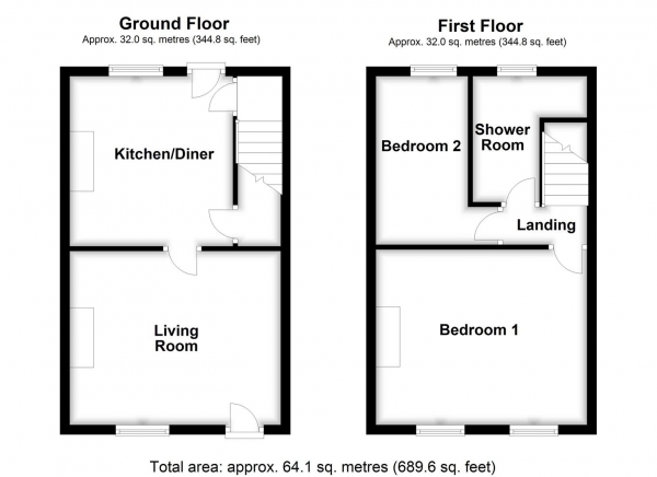 Floor Plan for 2 Bedroom Terraced House for Sale in Grafton Street, Castleford, WF10, 4NU -  &pound110,000