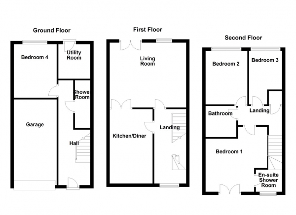 Floor Plan Image for 4 Bedroom Town House for Sale in Violet Close, Castleford