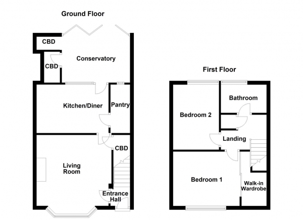 Floor Plan for 2 Bedroom Terraced House for Sale in Vicarage Lane, Featherstone, Pontefract, WF7, 5HA -  &pound120,000