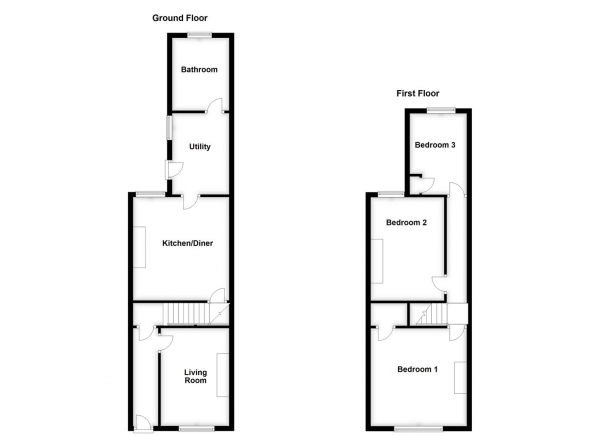 Floor Plan for 3 Bedroom Terraced House for Sale in King Street, Normanton, WF6, 1EW -  &pound145,000