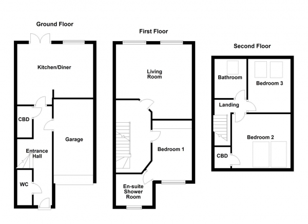 Floor Plan Image for 3 Bedroom Town House for Sale in Waterford Place, Normanton