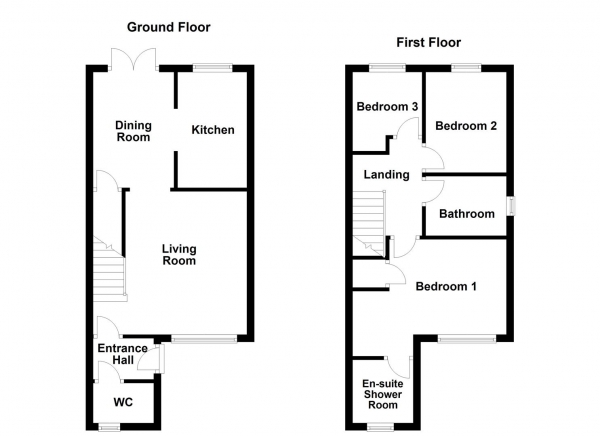 Floor Plan for 3 Bedroom Town House for Sale in Waterford Place, Normanton, WF6, 1RJ -  &pound189,950