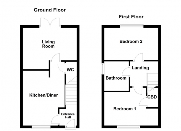 Floor Plan for 2 Bedroom Semi-Detached House for Sale in Epsom Close, Castleford, WF10, 5XS -  &pound190,000