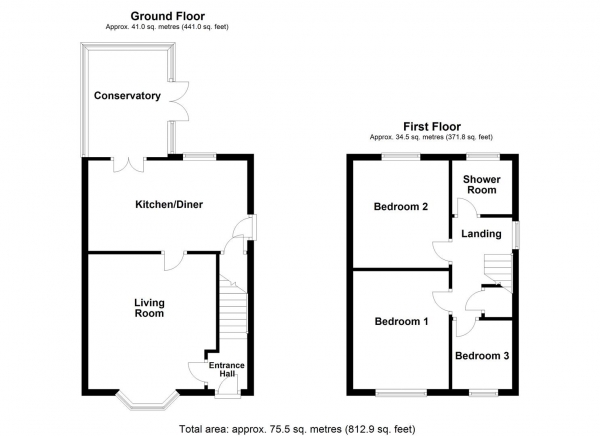 Floor Plan Image for 3 Bedroom Semi-Detached House for Sale in Old Mill Close, Hemsworth, Pontefract