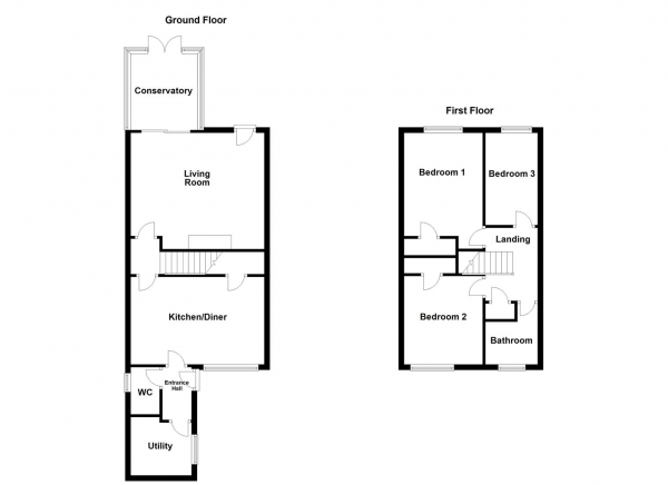 Floor Plan Image for 3 Bedroom End of Terrace House for Sale in Ackton Hall Crescent, Ackton, Pontefract