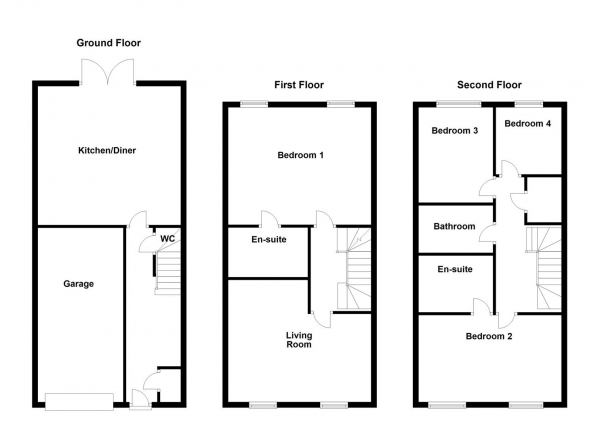 Floor Plan Image for 4 Bedroom Town House for Sale in Fallbrook Road, Castleford