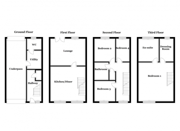 Floor Plan Image for 4 Bedroom Town House for Sale in Cable Place, Hunslet, Leeds