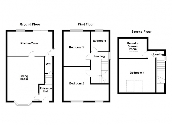 Floor Plan for 3 Bedroom Semi-Detached House for Sale in Kingsway, Ossett, WF5, 8DQ - Guide Price &pound275,000