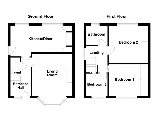 Floor Plan for 3 Bedroom Semi-Detached House for Sale in Princess Road, Dewsbury, WF12 8QY, WF12, 8QY -  &pound135,000