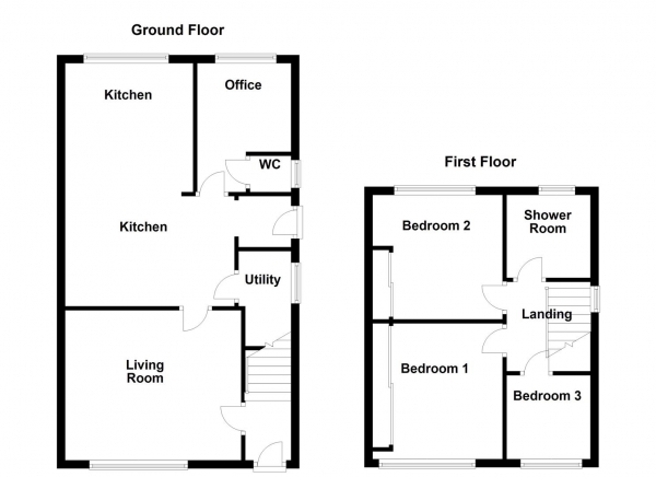 Floor Plan for 3 Bedroom Semi-Detached House for Sale in Chiltern Road, Dewsbury, WF12, 7JZ -  &pound210,000