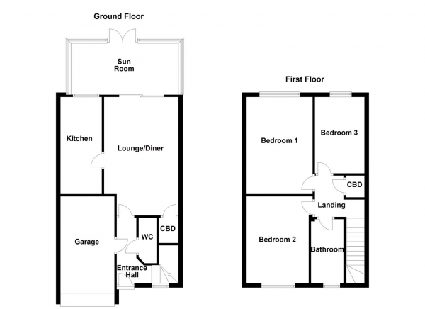 Floor Plan for 3 Bedroom Town House for Sale in Holly Approach, Ossett, WF5, 9TA - Offers Over &pound210,000