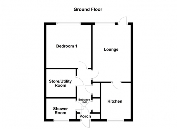 Floor Plan for 1 Bedroom Semi-Detached Bungalow for Sale in Pinfold Close, Flockton, Wakefield, WF4, 4DQ -  &pound120,000