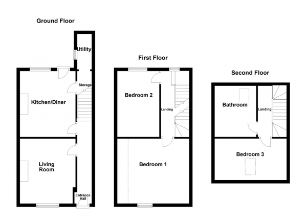 Floor Plan for 3 Bedroom Town House for Sale in Sunnydale Terrace, Ossett, WF5, 0RQ - Guide Price &pound200,000