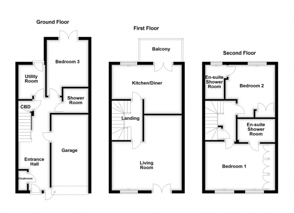 Floor Plan for 3 Bedroom Town House for Sale in Jilling Ing Park, Dewsbury, WF12, 8DL - OIRO &pound235,000