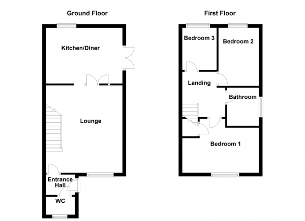 Floor Plan for 3 Bedroom Semi-Detached House for Sale in Albion Mews, Middlestown, Wakefield, WF4, 4GY -  &pound235,000