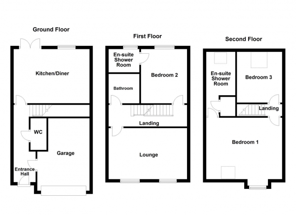 Floor Plan Image for 3 Bedroom Town House for Sale in Baptist Lane, Ossett