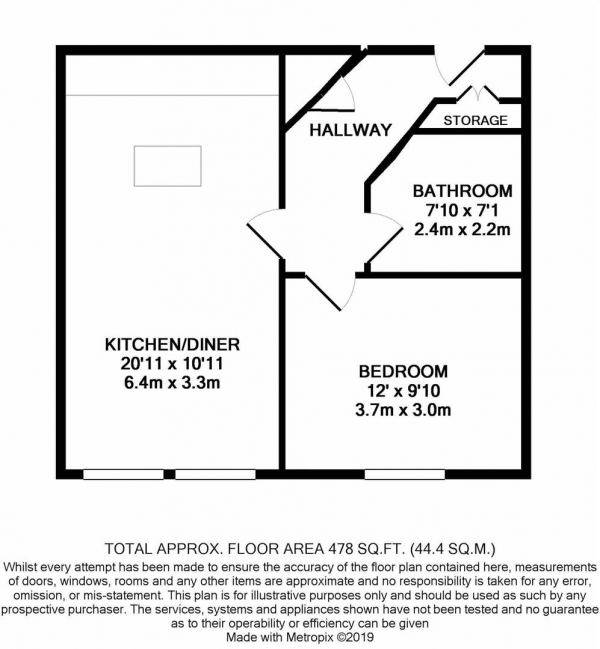 Floor Plan for 1 Bedroom Apartment to Rent in Southside Apartments, Birmingham City Centre, B5, 4TH - £213 pw | £925 pcm