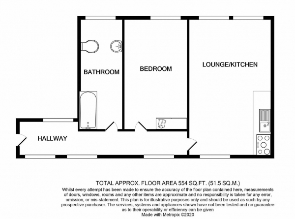 Floor Plan Image for 1 Bedroom Apartment to Rent in Brolly Works, Birmingham City Centre
