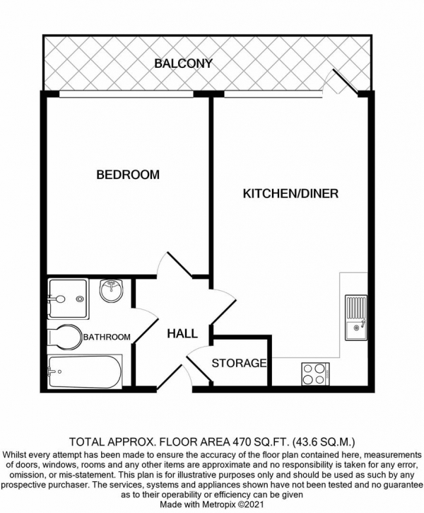 Floor Plan for 1 Bedroom Apartment for Sale in 1 Langley Walk, Birmingham, B15, 2EF - Offers Over &pound145,000