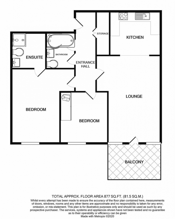 Floor Plan for 2 Bedroom Apartment to Rent in Skyline, Birmingham City Centre, B1, 1JW - £277 pw | £1200 pcm
