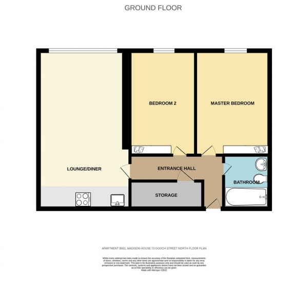 Floor Plan Image for 2 Bedroom Apartment to Rent in Madison House, Gooch Street North, Birmingham