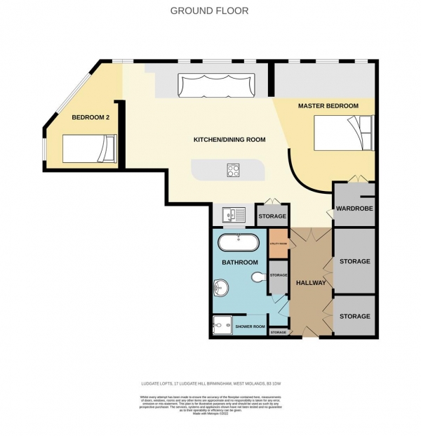 Floor Plan for 2 Bedroom Apartment to Rent in Ludgate Lofts, St Pauls Square, B3, 1DW - £288 pw | £1250 pcm