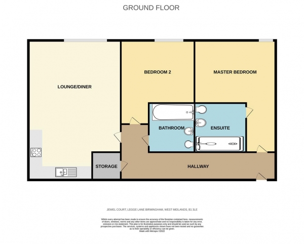 Floor Plan for 2 Bedroom Apartment for Sale in Jewel Court, Legge Lane, Jewellery Quarter, B1, 3LE - Offers Over &pound260,000