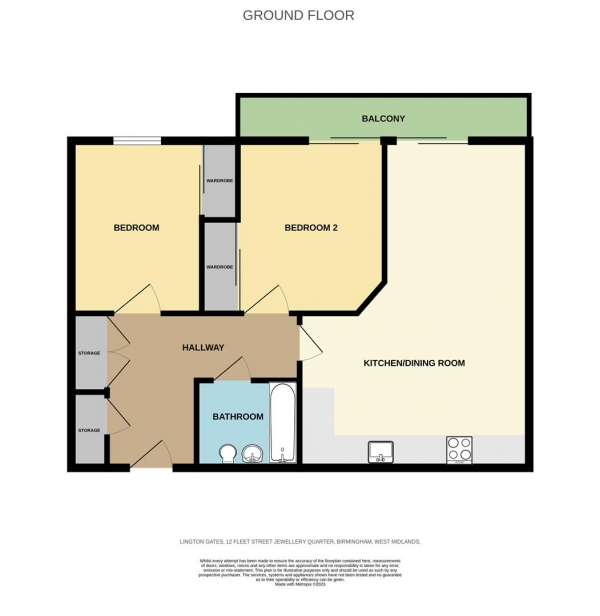Floor Plan for 2 Bedroom Apartment for Sale in Islington Gates, Fleet Street, Birmingham, B3, 1JL - Offers Over &pound210,000