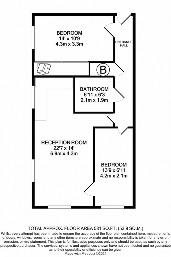Floor Plan Image for 2 Bedroom Apartment to Rent in Arena View, Birmingham City Centre