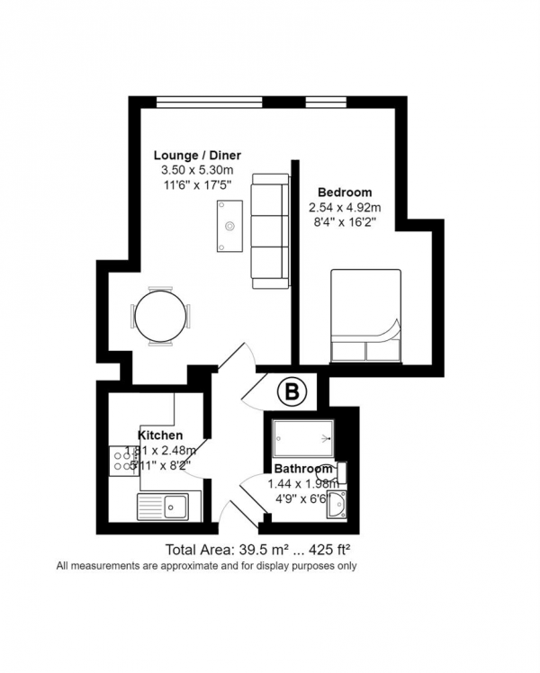 Floor Plan Image for 1 Bedroom Property to Rent in Bennetts Hill, Birmingham