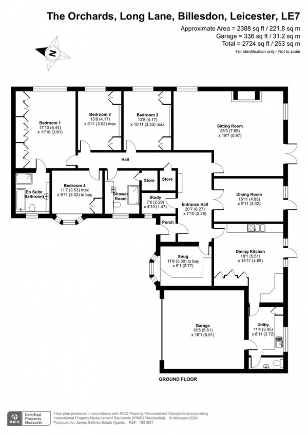 Floor Plan for 4 Bedroom Detached Bungalow for Sale in Long Lane, Billesdon, Leicestershire, LE7, 9AL - Guide Price &pound675,000