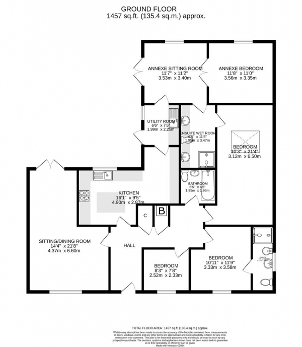 Floor Plan Image for 4 Bedroom Detached Bungalow for Sale in Aynsley Close, Desborough, Kettering, Northamptonshire