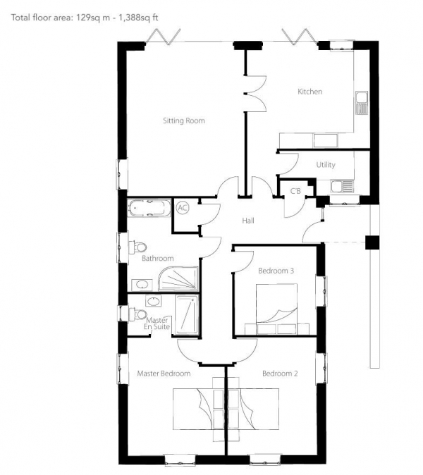 Floor Plan Image for 3 Bedroom Detached Bungalow for Sale in Bullfinch (Plot 10), Homefield Green, Medbourne, Market Harborough