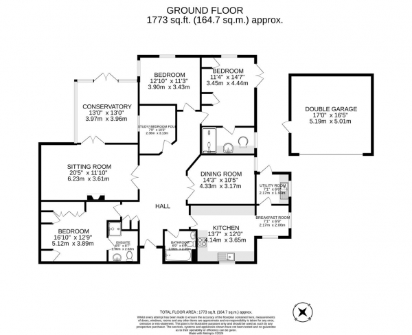 Floor Plan Image for 4 Bedroom Detached Bungalow for Sale in Granary Close, Kibworth Beauchamp, Leicestershiree