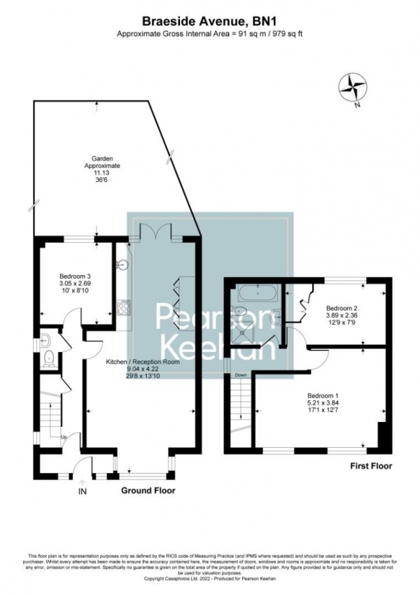 Floor Plan Image for 3 Bedroom Property to Rent in Braeside Avenue, Brighton