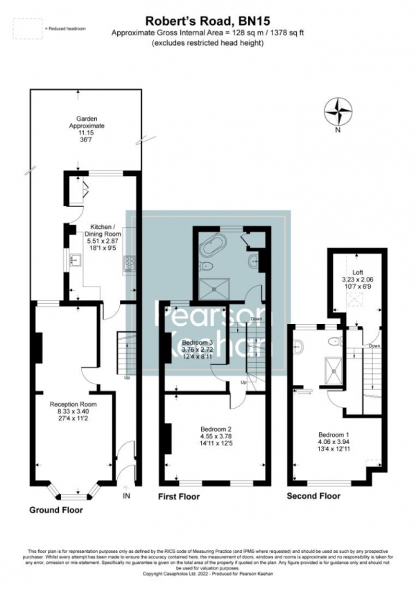 Floor Plan Image for 3 Bedroom Property for Sale in Roberts Road, Lancing