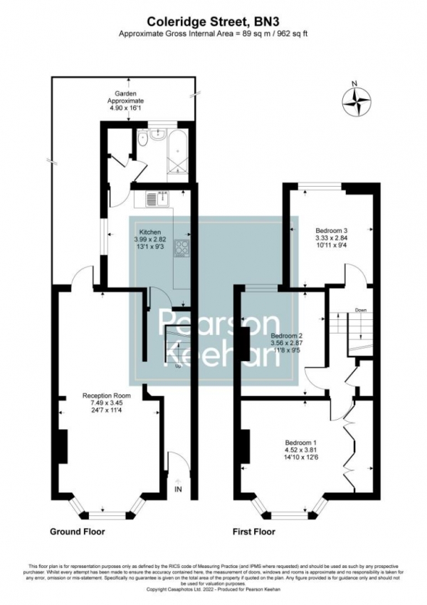 Floor Plan Image for 3 Bedroom Property to Rent in Coleridge Street, Hove