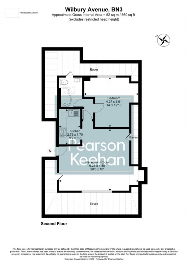 Floor Plan for 1 Bedroom Apartment for Sale in Wilbury Avenue, Hove, BN3, 6HS - Guide Price &pound290,000