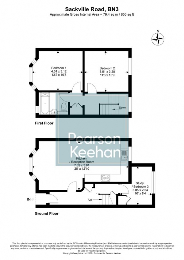 Floor Plan Image for 3 Bedroom Apartment for Sale in Sackville Road, Hove