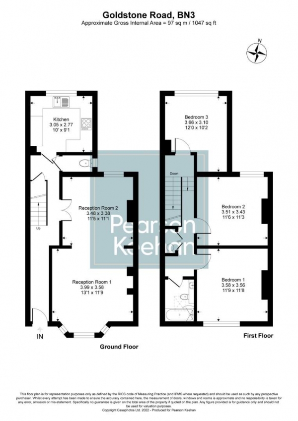 Floor Plan Image for 3 Bedroom Apartment for Sale in Goldstone Road, Hove