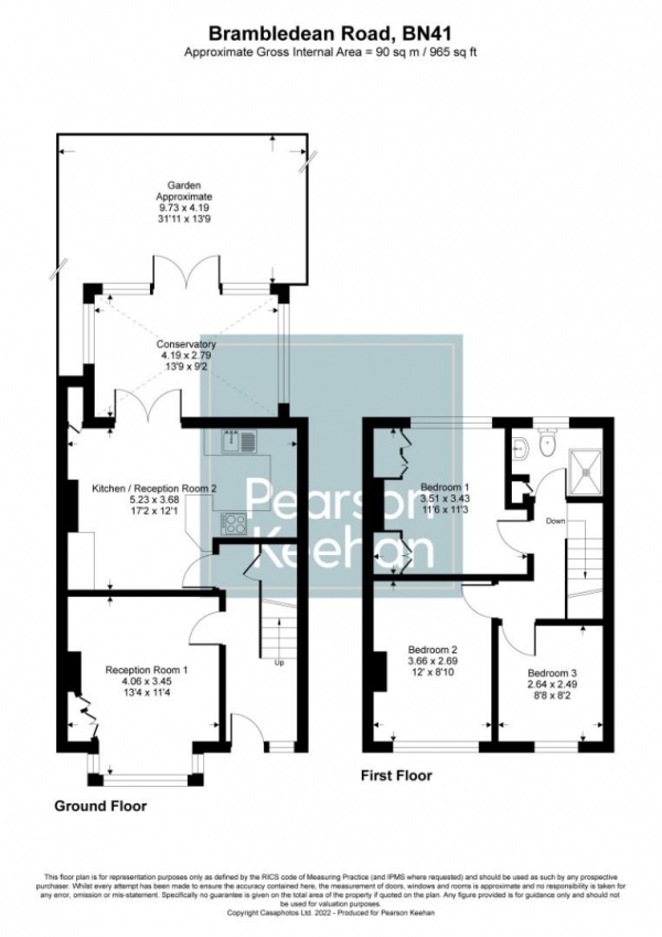 Floor Plan Image for 3 Bedroom Property for Sale in Brambledean Road, Portslade
