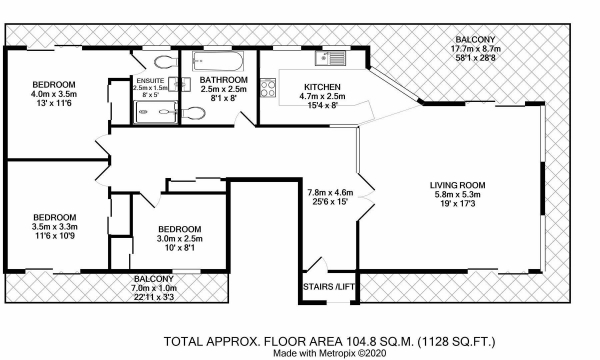 Floor Plan Image for 3 Bedroom Penthouse to Rent in South Penthouse, The Park Apartments, London Road, Brighton